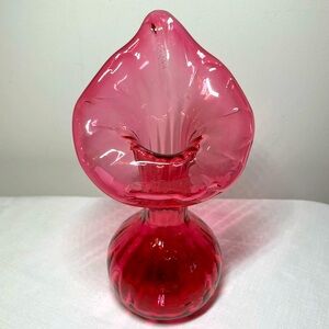 Vintage "Jack in the Pulpit" Cranberry Handblown Art Glass Vase